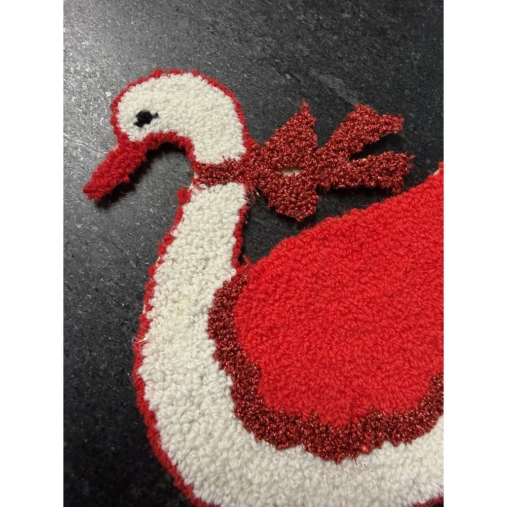 Vtg Christmas Swan Duck Sew On Patch Red White Glitter Applique 5